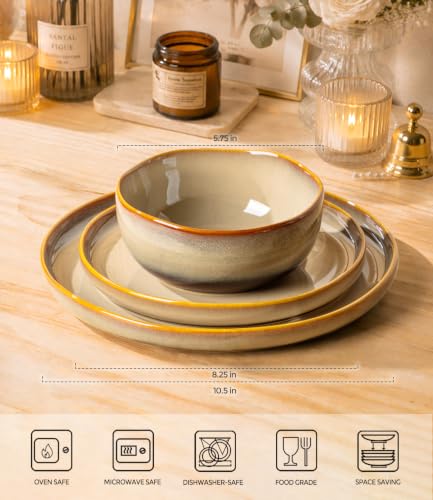 TheTerra Ceramic Dinnerware Set for 4, 12-Piece Plates and Bowls Set - color: Amber Brown, size: Set (12pcs)