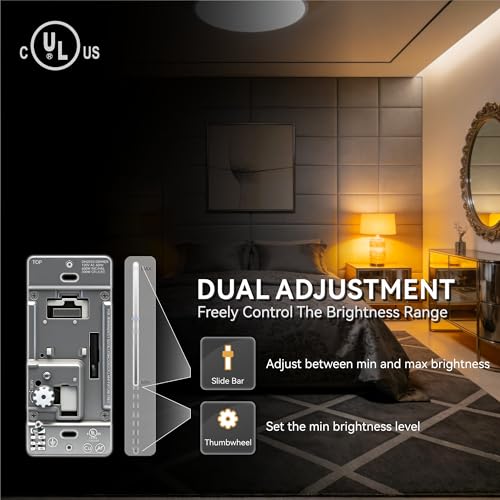 6 Pack LED Dimmer Light Switch Single Pole or 3 Way Dimmable Light Switch Compatible with LED CFL Halogen and Incandescent Bulbs with Adjustable Minimum Brightness UL Listed White