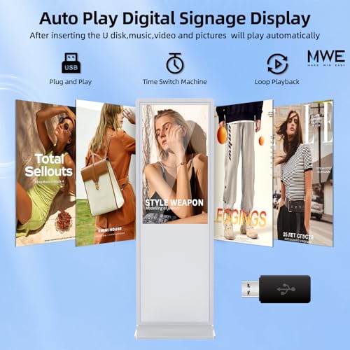 55 Inch 4K Touchscreen Digital Signage,Indoor Floor Standing Digital Kiosks & Interactive Displays,Commercial Advertising LCD Totem Android System Auto Media Player HDMI Input,Free Custom Logo,White - color: white, size: 55 inch, style: TouchScreen