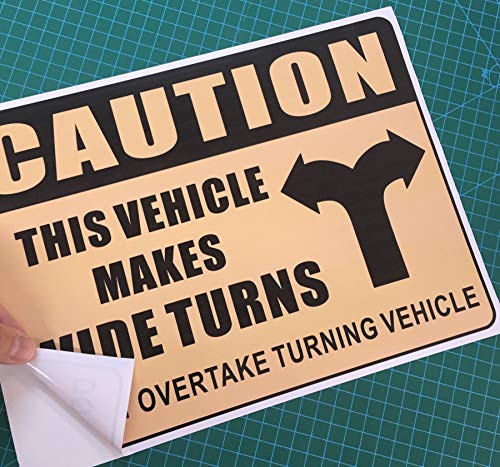 Large Size 12" X 9" - This Vehicle Makes Wide Turns, Do Not Overtake Turning Vehicle - Danger Safety Warning Back Self Adhesive Vinyl Label Sticker For Transportation Vehicle Truck Trailer