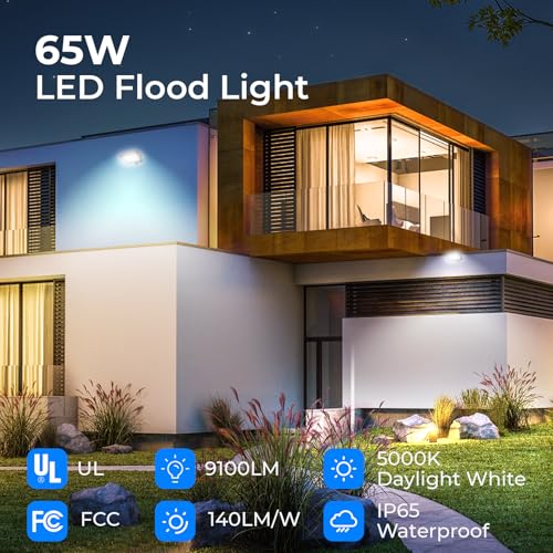 CINOTON 65W 9100LM LED Flood Lights Outdoor, 5000K, UL Listed, 4 Pack - size: 4 Pack, style: 65W-5000K