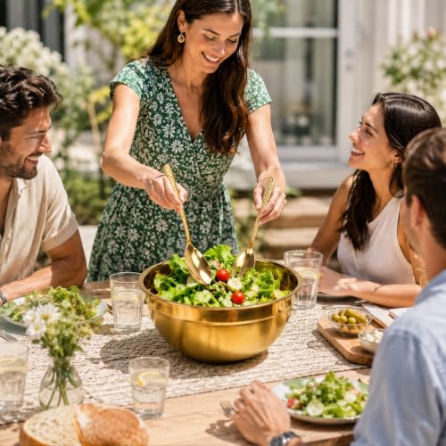 Large Stainless Steel Salad Bowl 7 QT, Elegant Gold Finish Metal Bowl - color: Gold