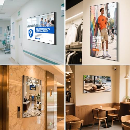 32inch Digital Signage Display, 1000nits High Brightness, LCD Monitor Slim Fit Frameless Advertising Display, Wall Mount Digital Display, CMS Remote Publishing, 7/24 Timer Switch, Built-in Speaker - size: 32"+1000nits