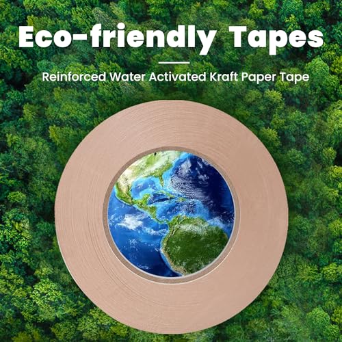 TAPEBEAR Water Activated Tape Fiber Reinforced Gummed Tape 2inch x 165ft - size: 2inch x 165ft