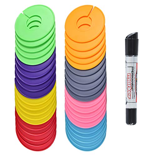 AMT 40 Pack Closet Dividers, Clothing Dividers, Round Clothes Size Dividers for Closets with Double Ended Marker Pen (Blank) (40 Pack - Color) - size: 40 Pack - Color