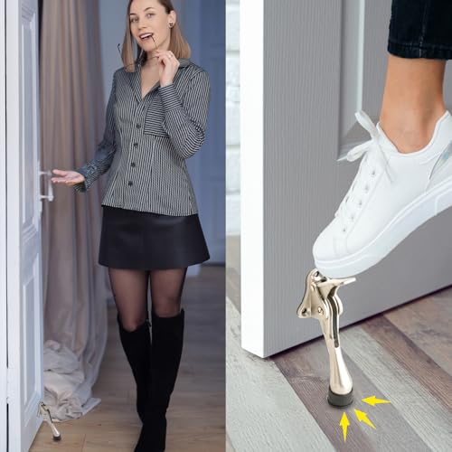 Kickdown One Touch Door Stopper 4 inch - Durable Heavy-Duty Design with Anti-Slip Door Holder Door Stop (S.Nickel, Stopper x 1pack) - color: S.Nickel, size: Stopper x 1pack