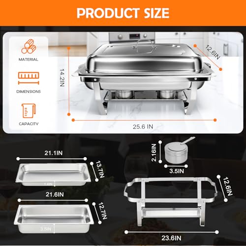 ALSO GO 6 Pack 9QT Chafing Dishes for Buffet with 4 Serving Tongs - color: 6 Pack Rectangular