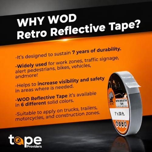 WOD Engineering Grade Retro Reflective Tape Yellow, 1 inch Wide x 30 ft. Outdoor Waterproof Safety Reflector for Autos, Bikes, Camper, RV, Boat Striping, and Traffic Signage Marking - color: Yellow, size: 1 Inch