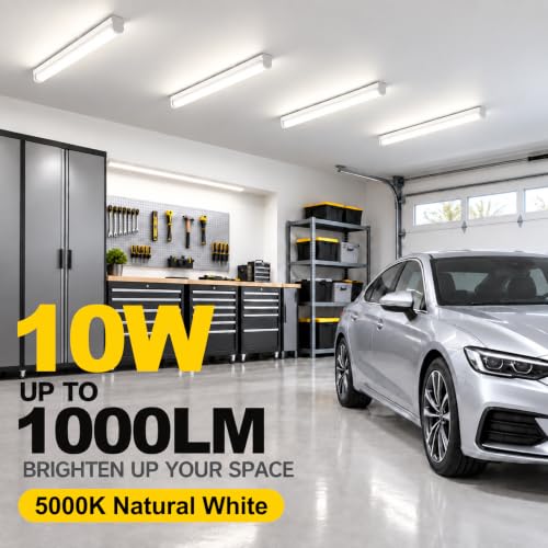 LightingWill 4 Pack LED Shop Light 2FT, Natural White 5000K, 10W, Linkable T5 Integrated Fixture, Utility LED Ceiling Light and Under Cabinet, Corded Electric with Built-in ON/Off Switch - color: Natural White, size: 2FT-4Pack