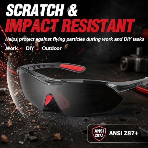 Safety Glasses for Work, ANSI Z87.1 and UV400 Eye Protection Glasses - color: 6pack-gray