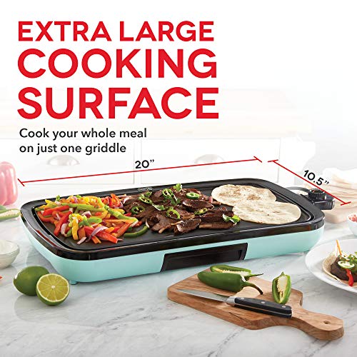 DASH Everyday Nonstick Electric Griddle for Pancakes, Burgers, Quesadillas, Eggs & other on the go Breakfast, Lunch & Snacks with Drip Tray + Included Recipe Book, 20in, 1500-Watt - Aqua - color: Aqua