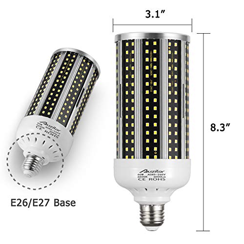 2-Pack(500W Equivalent)LED Corn Light Bulb 6000 Lumen 6500K 60W Large Area Cool Daylight White E26/E27 Medium Base for Outdoor Indoor Garage Warehouse Factory Workshop Street Backyard New Upgraded - color: Black