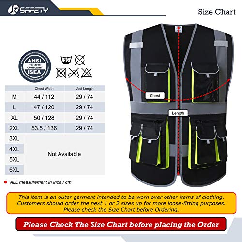 JKSafety Hi Vis Safety Vest for Men Women WIth 10 Pockets JK88 Black M - color: Black, size: Medium