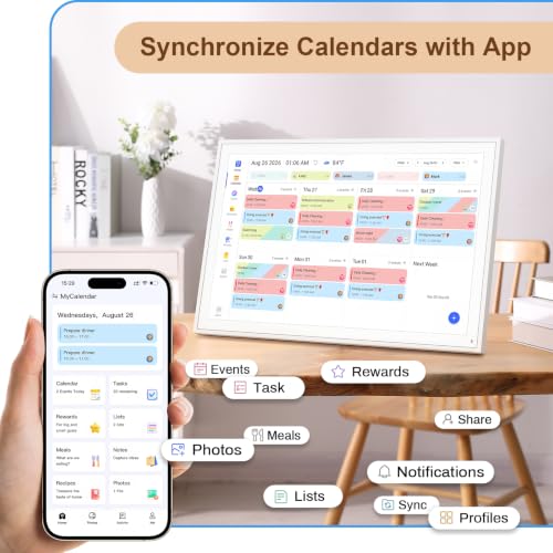 16" Digital Calendar, Smart Touchscreen Chore Chart & Planner, White - color: White, size: 16 in