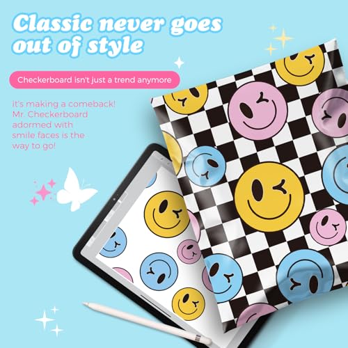 Fuxury Poly Mailers 14.5x19" 500Pcs,Shipping Bag for Clothes,Checkerboard - color: Smile Face, size: 14.5x19" 500pcs