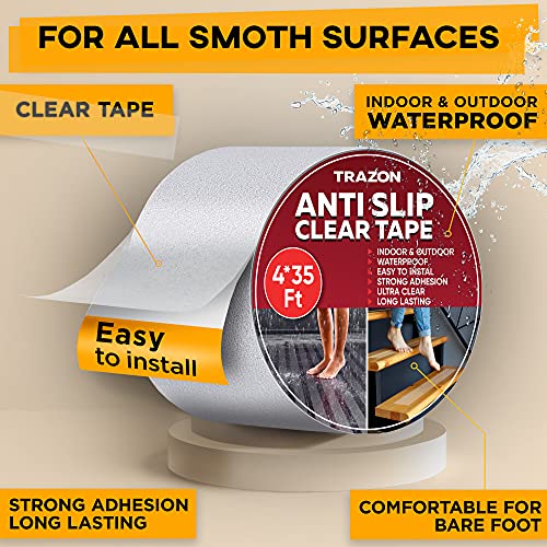 Grip Tape - Heavy Duty Anti Slip Tape Clear Outdoor/Indoor 4In*35Ft, Non Slip Roll/Stickers Easy to Cut Waterproof for Bathtub, Shower Floor, Pool, Stairs Safety Non Skid, Comfortable for Bare Foot - color: Clear, size: 4 Inch x 35 Feet