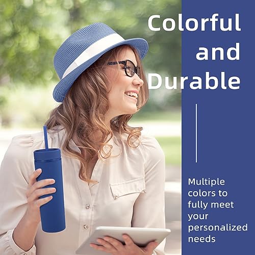 Volhoply 16oz Plastic Skinny Tumbler with Lid and Straw Bulk 4 Pack,Insulated Double Wall BPA Free Matte Acrylic Tumblers,Iced Coffee Travel Mug Reusable Party Cup,Customizable Diy Gifts(Navy,4 Set) - color: Navy