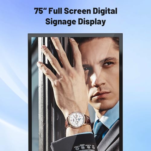 75 Inch Full Screen Indoor Floor Stand Digital Signage Kiosks Android 11 System 2GB+32GB LCD Poster Display With WiFi/HDMI/USB Input Auto Media Player, 4K UHD&CMS Remote Management for Retail Business - size: 75 Inch
