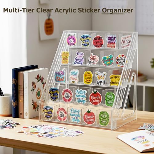 Bookmark Display Stand, 5-Tier Clear Acrylic Sticker Holder Rack - size: 5 Tier 25 Pockets