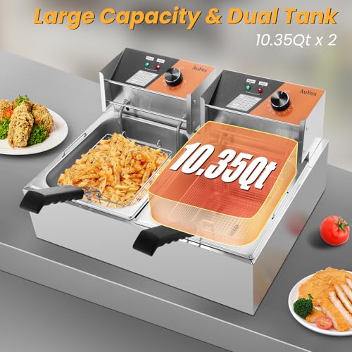 Commercial Deep Fryer 20.7Qt/20L Dual Tank Deep Fryers with Baskets - size: 20.7Qt/20L