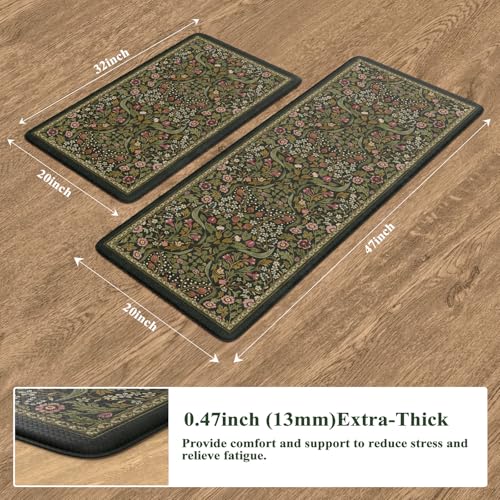 Collive Kitchen Mats for Floor, Olive Green Cushioned Anti Fatigue Rugs - color: Olive Green, size: 20"x47"+20"x32"