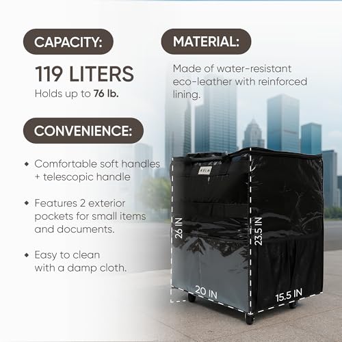 KELN Rolling Tote Bag on Wheels – 76 lb Foldable Shopping Cart – Black - color: Black