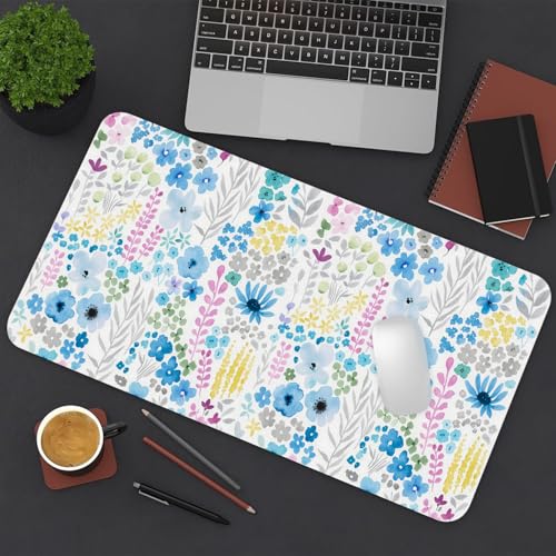 Floral Desk Mat, Cute Flower Large Mouse Pad, Blue 31.5"x15.7" - color: A Flowers - Blue, size: 31.5" x 15.7"