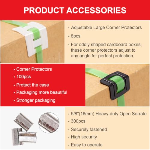 Banding Strapping Kit with 5/8" x1100 ft Polyester Band PET Strapping Roll - color: Green, size: B-PET-kit 5/8"x1100'(Not Included Tools)