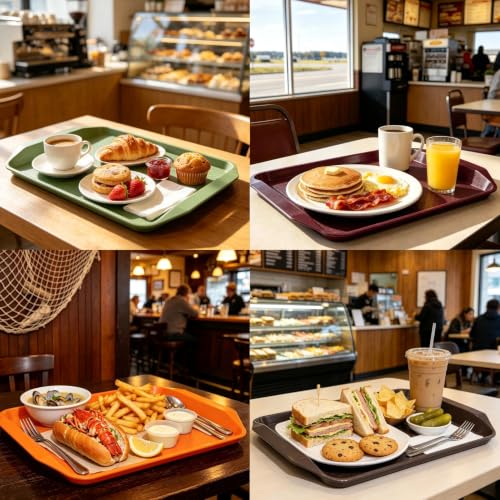 Plastic Fast Food Serving Trays, Cafeteria Trays, 4-Pack