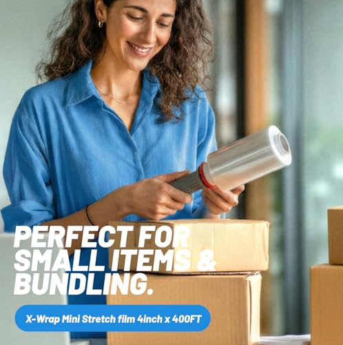 Plastic Wrap for Moving 15" x 1000 ft Stretch Wrap Kit with 2 Mini Stretch Film Rolls, Universal Handle, Safety Cutter for Furniture, Packing, Shipping & Storage