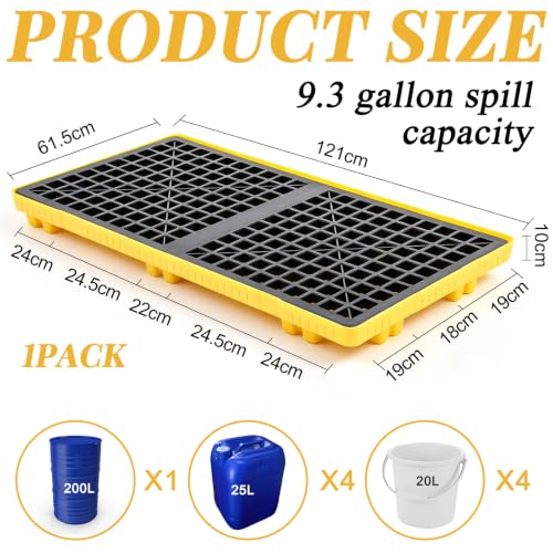 2 Drum Spill Containment Platform with Drain Anti Slip, 48 x 24 x 4'' - size: 48 x 24 x 4 Inches
