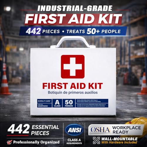 EVERLIT CARE 2-Shelf OSHA-Compliant First Aid Kit, ANSI Class A 50 Person Emergency First Aid Cabinet for Business, Job Site, Industrial Manufacturing Facility, Restaurant, and Kitchen