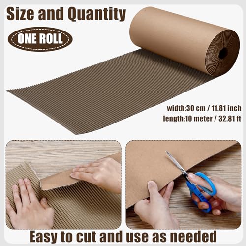 Geyoga 12 x 394 Inch Corrugated Cardboard Roll, Single B Flute, Brown - color: Brown, size: 12 x 394 Inch