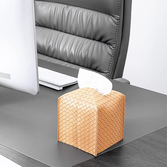 zoocatia Tissue Box Cover PU Leather Tissue Holder Square Facial Tissue Case Facial Paper Organizer Dispenser for Bathroom, Vanity Countertop, Tabletop, Car, Khaki - color: Khaki, size: square