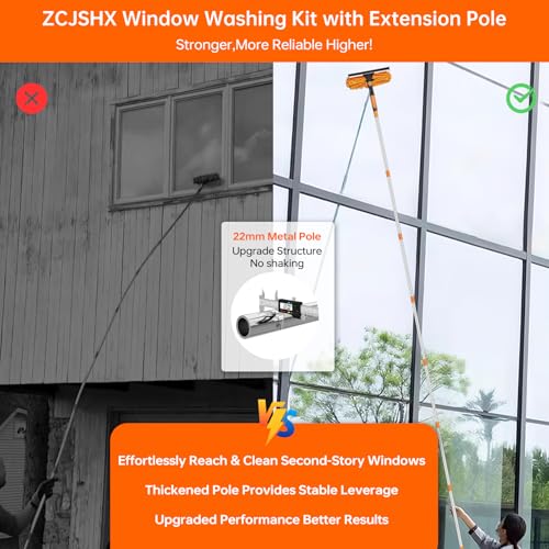 Window Washing Kit with Extension Pole: 3 in 1 Double-Sided Professional