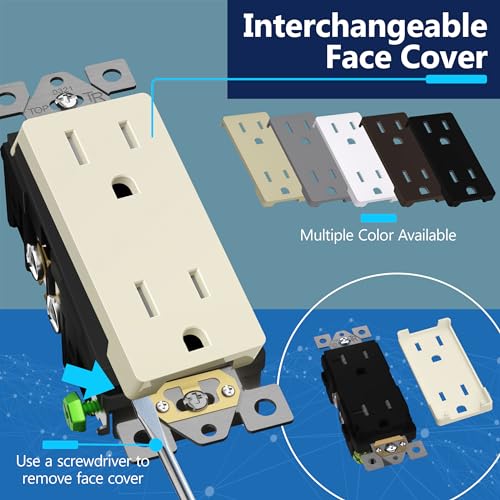 LIDER Decorator Receptacle, Tamper-Resistant Wall Outlet, UL Listed, 5-Pack - color: Light Almond, size: 15 Amp (No Wall Plate)