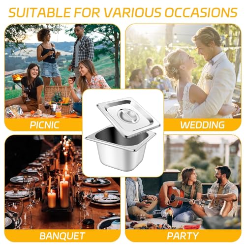 10 Set Stainless Steel Hotel Pans with Lids 1/6 Size 4 Inch Deep Steam Table Pans Food Containers Catering Food Storage Metal Pan Lid Anti-Jam Steam Pan Cover for Commercial Restaurant Hotel Buffet