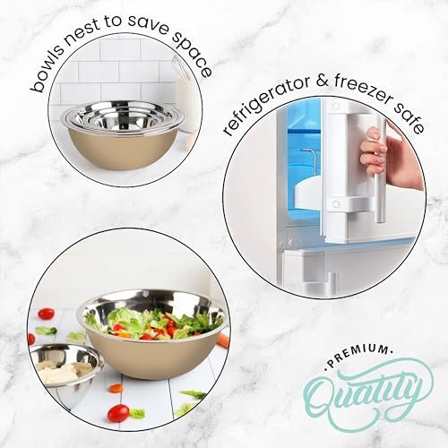 WHYSKO Stainless Steel Mixing Bowls Set, 5-Piece Meal Prep & Food Storage - color: Khaki