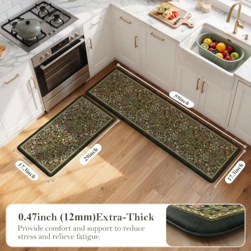 Collive Kitchen Mats Cushioned Anti Fatigue, Olive Green Kitchen Floor Mat - color: Olive Green, size: 17.3"x59"+17.3"x29"