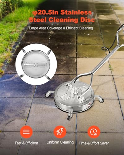 VEVOR 20 Inch Pressure Washer Surface Cleaner, 4000 PSI Stainless Steel Attachment with 4 Wheels, 2 Nozzles, 3/8 Inch Quick Connect and Dual Handle for Concrete, Patio, Sidewalk - size: 20 Inch w/ Handle & Wheels