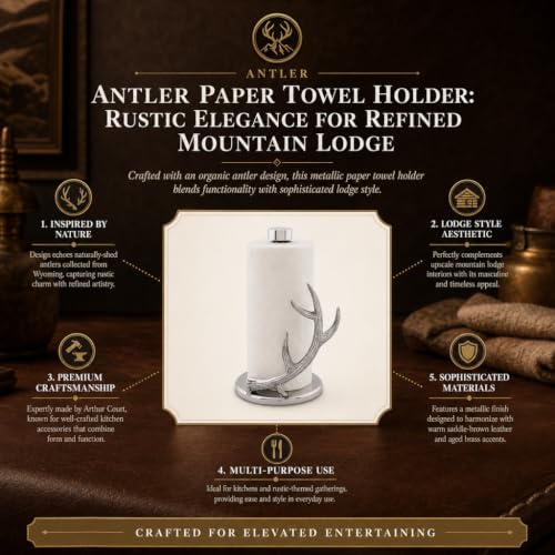 Arthur Court Antler Paper Towel Holder - Decorative Aluminum Metal Stand for Kitchen - 18 Inch Tall - size: Antler