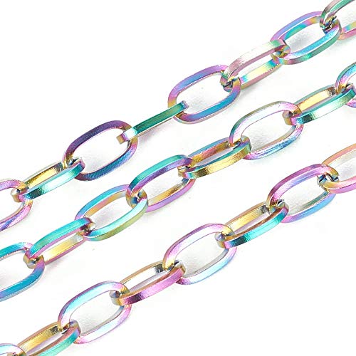 Craftdady 32.8 Feet Stainless Steel Cable Chain Link Multi-Color Unwelded Flat Oval Cross Chain 6.5x3.5mm with Spool for Jewelry Pendant Necklace Bracelet Making - color: Multi-Colors, 10 Meters, 6.5x3.5mm