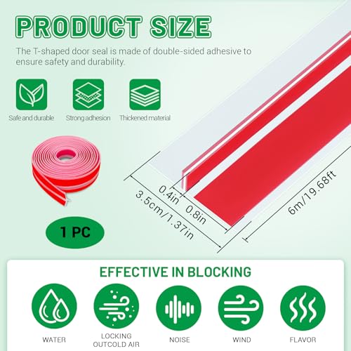Huakaile T-Shaped Clear Door Draft Stopper Blocker, 19.6 Ft x 1.3" Silicone Weather Stripping Window Seal Strips, Self-Adhesive Waterproof Shower Door Bottom Sweep for Insulation Gap - size: 6 Meter