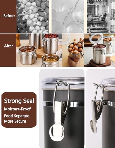 Walktosun Stainless Steel Food Container with Clear Lids Airtight Container Stackable Small Canisters Kitchen Pantry Storage for Cereal, Snacks, Candy, Herbs, Spices, Sugar, Tea (1.8L Dark Black-2) - color: 1.8L Dark Black-2