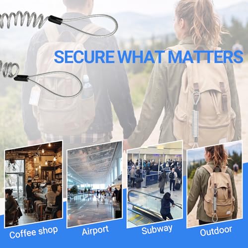 Security Cable Lock 2 Pack, 5FT Self-Coiling Stainless Steel Double Loop Cable, Flexible Anti-Theft Wire for Luggage, Bike, Helmet & Travel Gear (Silver) - color: Silver