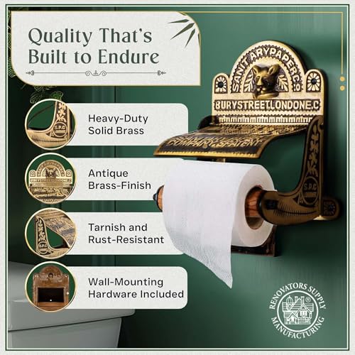 Renovators Supply Manufacturing Antique Brass Wall Mount Toilet Tissue Paper Holder 6.9" Wide Victorian Style Rust Resistant Solid Brass Bathroom Toilet Sanitary Paper Roll Holder Storage with Lid - color: Antique Brass Victorian