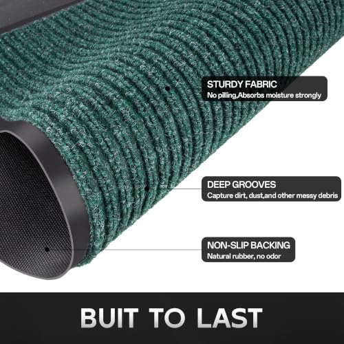 Front Door Mat, Heavy Duty Waterproof Commercial Floor Mat 3'x4' - color: Green Double Stripe, size: 48"L x 36"W x 0.3"Th