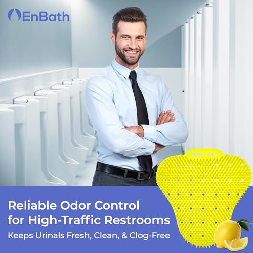 Urinal Screen Deodorizer for Men's Bathroom (12 Pack), Lemon Scented Splash Guard with Long Bristles, Anti Splash Urinal Screens with Lasting Scent to Keep Your Restroom Smelling Fresh and Clean