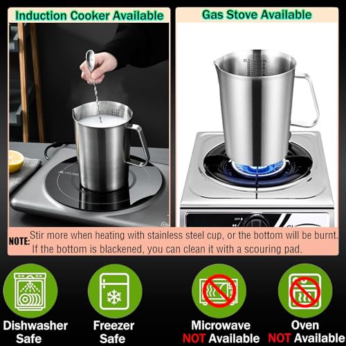 Stainless Steel Pitcher with Lid, 70 oz Large Metal Measuring Cup with Handle, 8 Cup Milk Frothing Jug 2 Liter Water Pitcher for Coffee Latte Art Cappuccino Espresso Machine Accessories