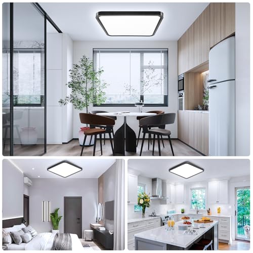 15.7Inch 32W Square LED Ceiling Light Fixtures Flush Mount, 5000K Daylight White LED Ceiling Lamp, Surface Mount Modern Ceiling Lights, Black Slim Flat Panel Lighting for Bedroom, Kitchen, Bathroom - color: Daylight White, size: 15.7 inch Black